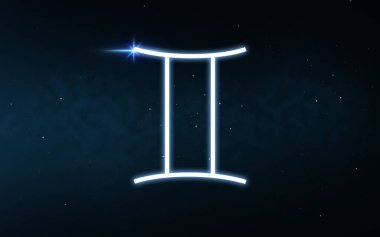 gemini sign of zodiac over night sky and stars clipart