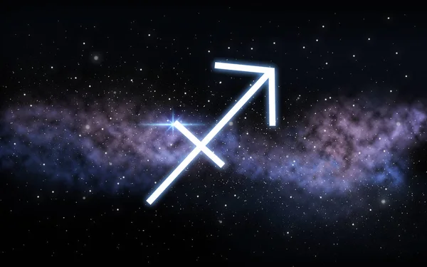 Знак зодиака sagittarius над ночным небом и галактикой — стоковое фото