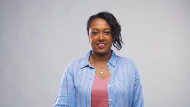 Happy african american woman showing ok hand sign — Stock Video