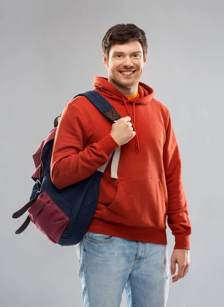 Young man or student with school bag or backpack — Stock Photo, Image