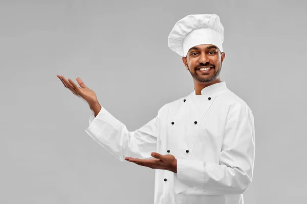 Happy male indian chef in toque — Stock Photo, Image