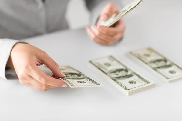 Close up of woman hands counting us dollar money — Stock Photo, Image