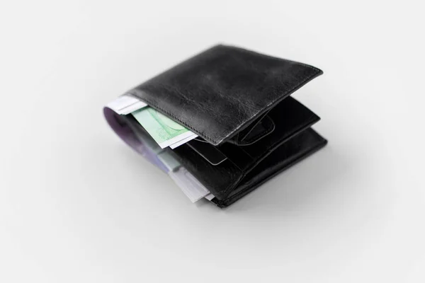 Close up of black wallet with euro money — Stock Photo, Image