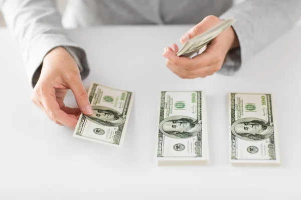 Close up of woman hands counting us dollar money — Stock Photo, Image