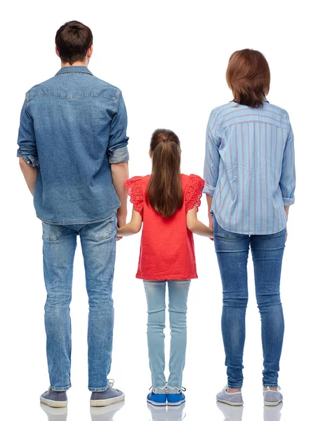 Family holding hands from back on white background — Stock Photo, Image