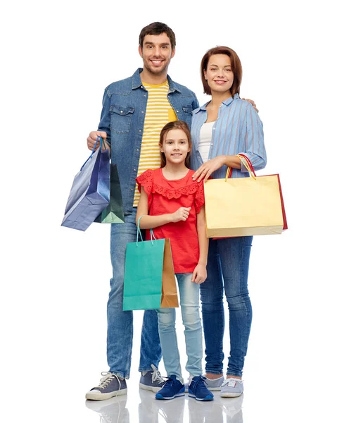 Familia feliz con bolsas de compras —  Fotos de Stock