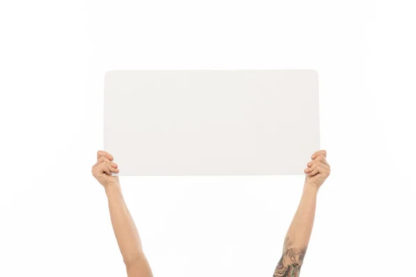 Eller boş beyaz tahta tutan — Stok fotoğraf