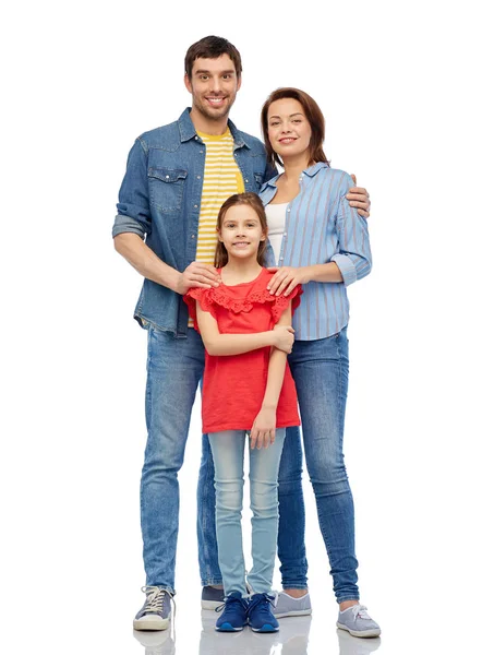 Glückliche Familie vor weißem Hintergrund — Stockfoto
