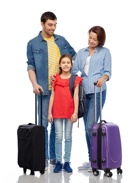 Familia feliz con bolsas de viaje — Foto de Stock