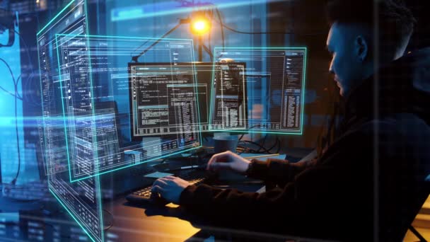 Hacker utilizando el virus informático para el ataque cibernético — Vídeos de Stock