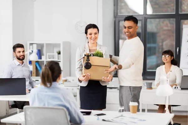 New female employee meeting colleagues at office — Stock Photo, Image