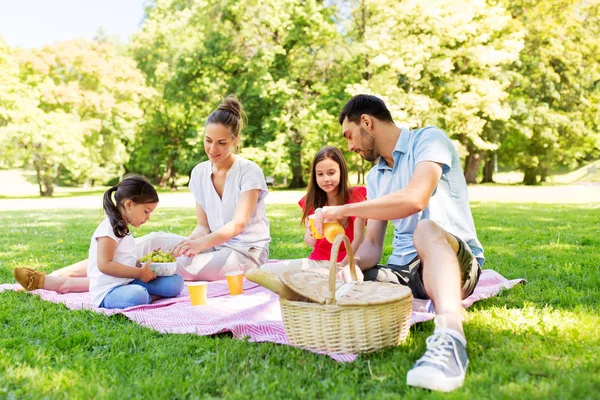 Happy family having picnic at summer park — Stock Photo, Image