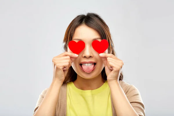 Happy woman with eyes of hearts — Stock Photo, Image