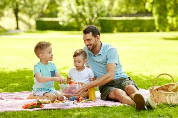 Familia feliz teniendo un picnic en el parque de verano — Foto de Stock