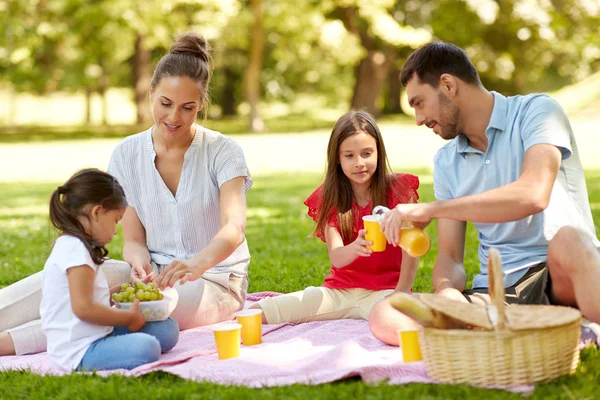 Happy family having picnic at summer park — Stock Photo, Image