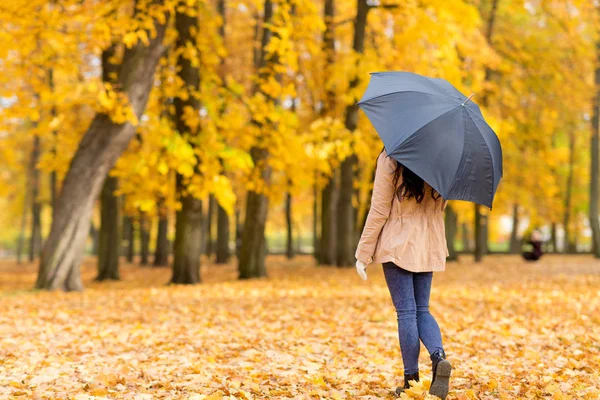 Young woman with umbrella in autumn park — Stock Photo, Image