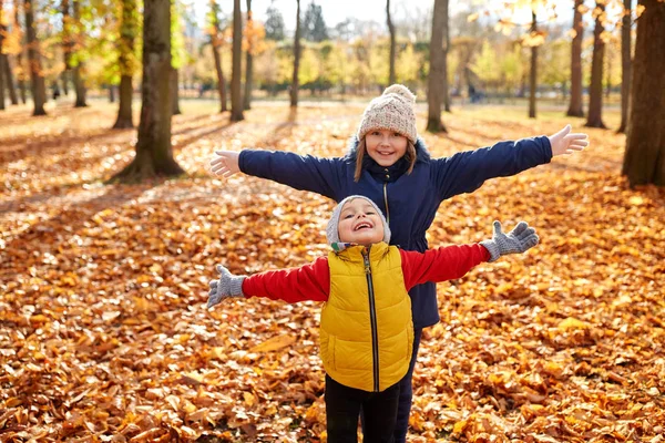 Bambini felici al parco autunnale — Foto Stock