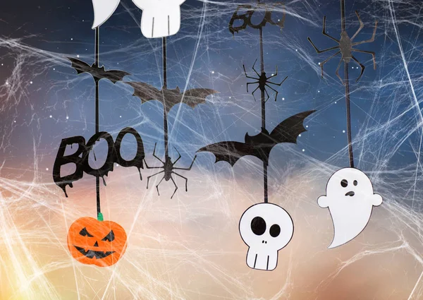 Dekoracje Halloween party i Spiderweb — Zdjęcie stockowe