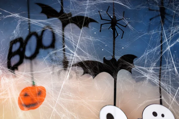 Dekoracje Halloween party i Spiderweb — Zdjęcie stockowe