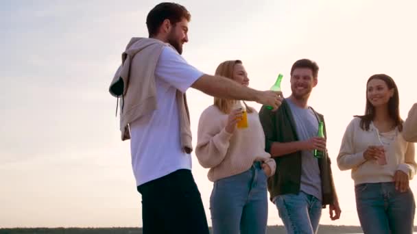 Freunde stoßen am Strand auf alkoholfreie Getränke an — Stockvideo