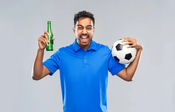 Football fan with soccer ball celebrating victory — Stock Photo, Image