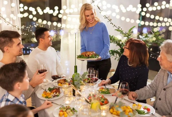 Happy family having dinner party at home — Stock Photo, Image