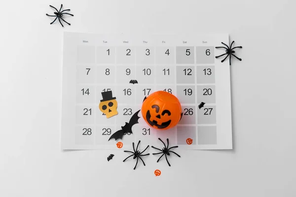 Halloween party decorations and calendar — Stock Photo, Image
