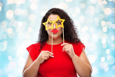funny woman with star shaped glasses and red lips clipart