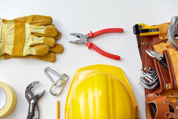 different work tools on white background