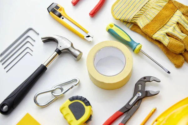 different work tools on white background