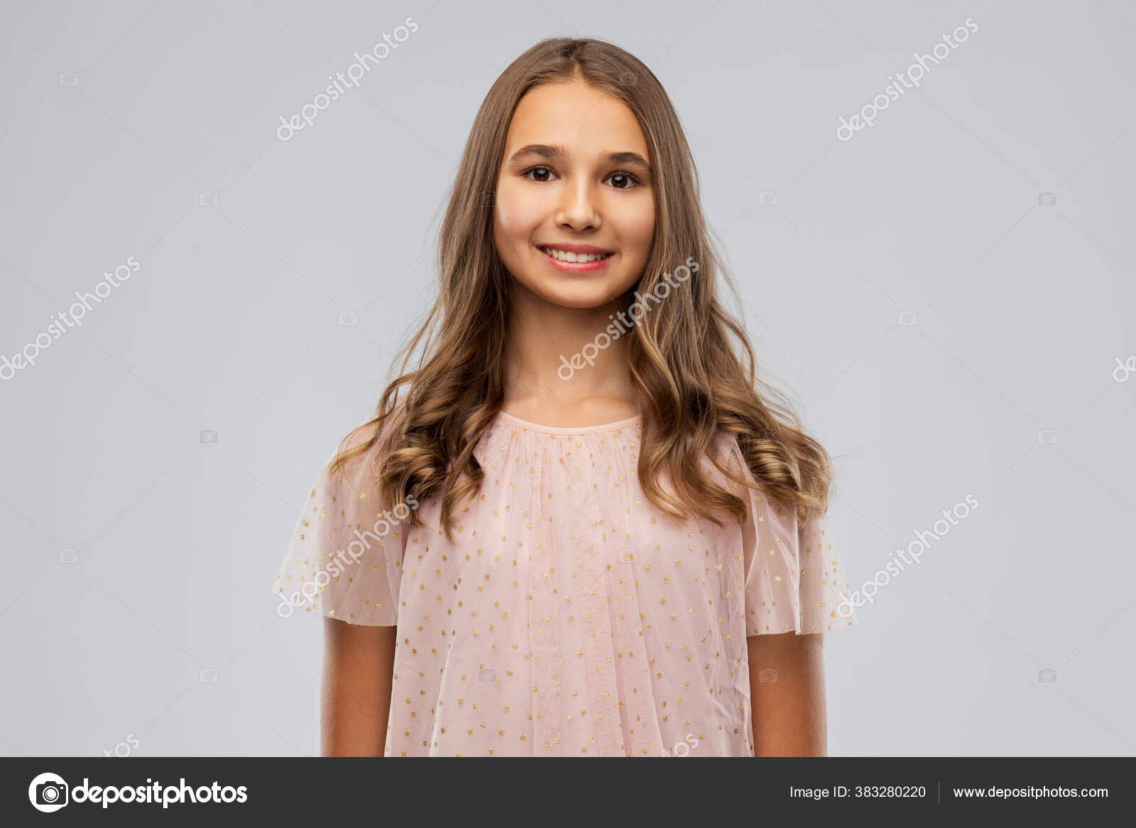 Smiling young teenage girl in party dress Stock Photo by ©Syda_Productions  383280220