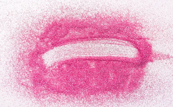 Stroke on pink glitters on white background — Stock Photo, Image