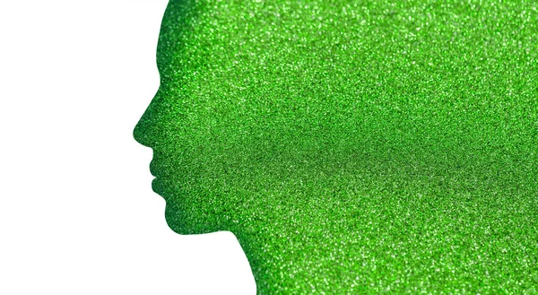Silhueta de cara de mulher em brilhos verdes — Fotografia de Stock
