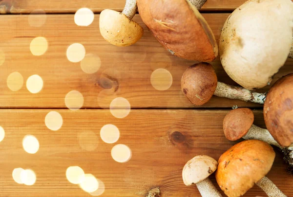 Gorra marrón boletus setas sobre fondo de madera — Foto de Stock