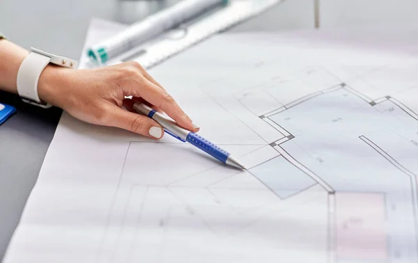 Architect with blueprint working at office — Stock Photo, Image