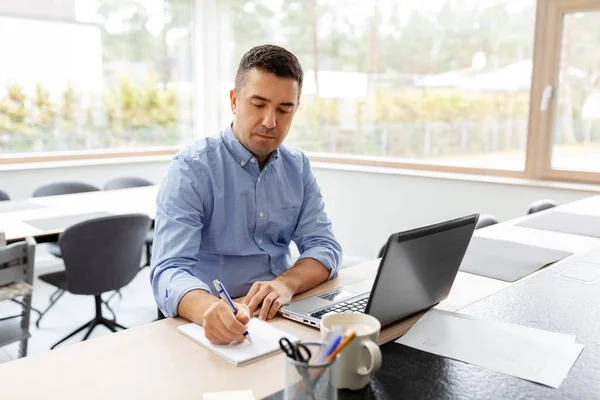 Hombre con el ordenador portátil que trabaja en casa oficina — Foto de Stock