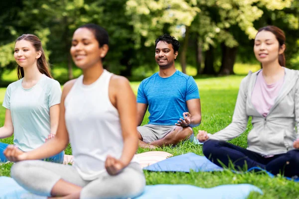 Gruppe von Leuten macht Yoga im Sommerpark — Stockfoto