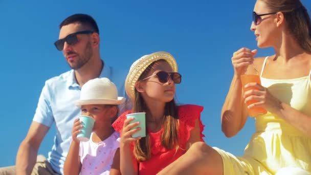 Šťastný rodinný piknik v létě — Stock video