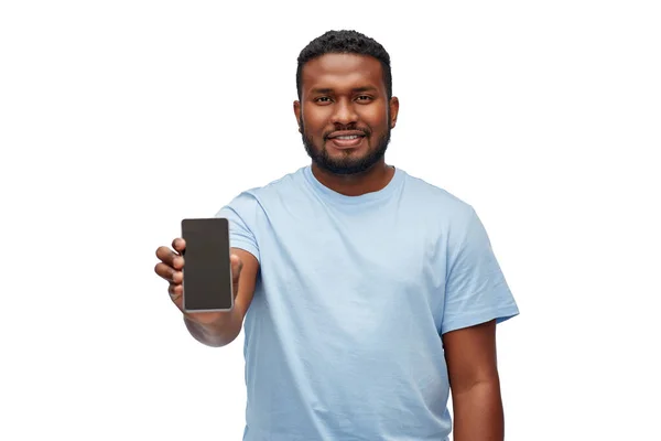 Happy african american man with smartphone — Stock Photo, Image