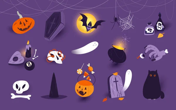 Set Icone Halloween Decorazioni Clip Art Elementi Design — Vettoriale Stock