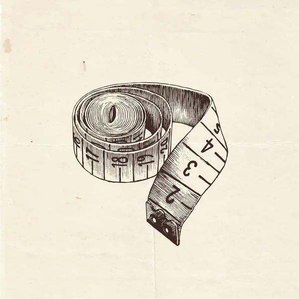 Винтажный Рисунок Измерительной Ленты Ручной Инструмент Иллюстрация Поставок Шитья — стоковый вектор
