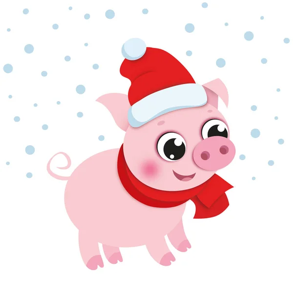 Мультфільм Різдво свиня в капелюсі Діди Морози — стоковий вектор