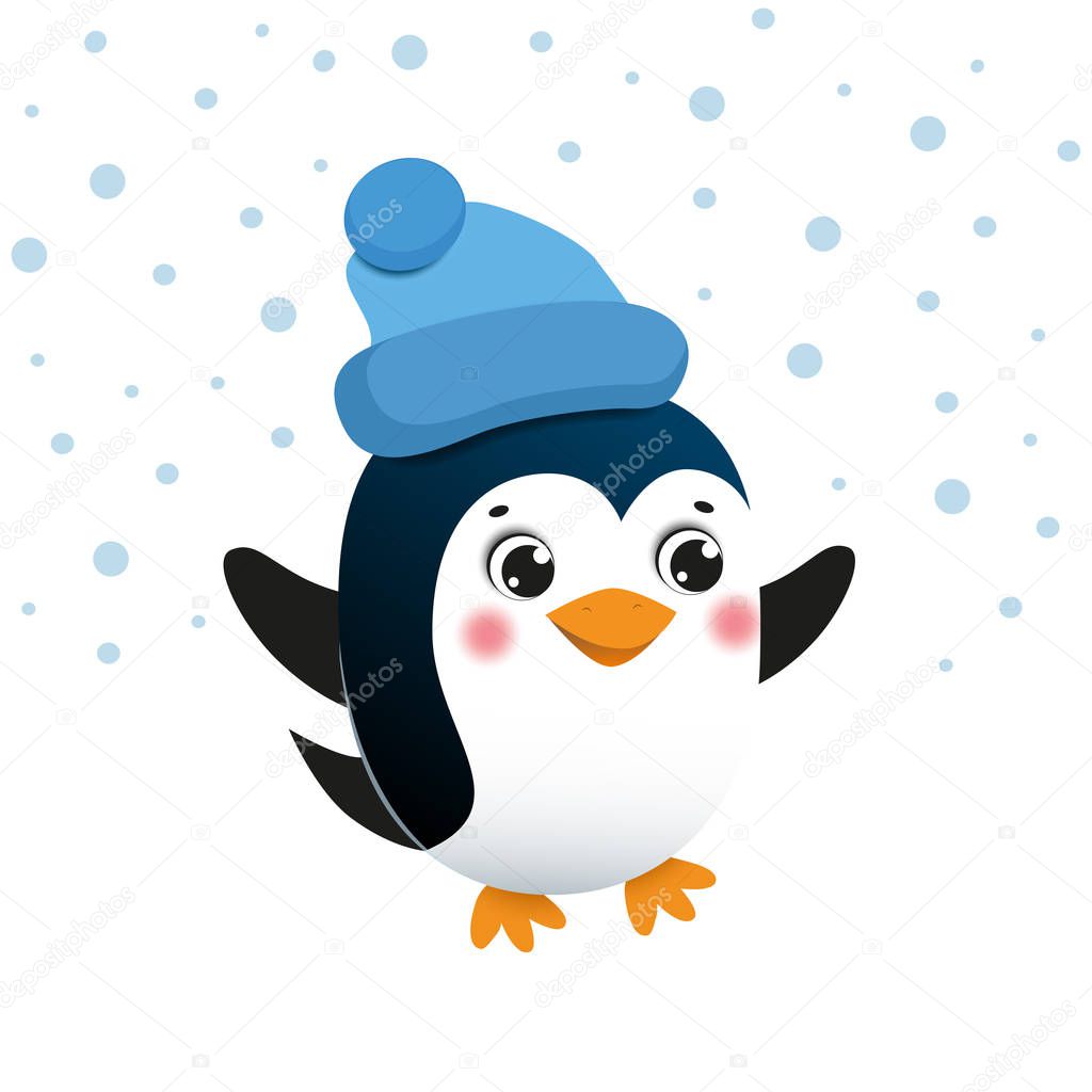 Funny cartoon penguin with Santas hat