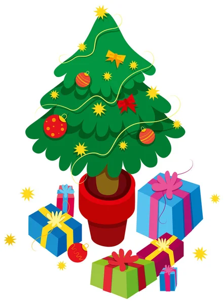 Díszített karácsonyfa ajándékdobozokkal — Stock Vector