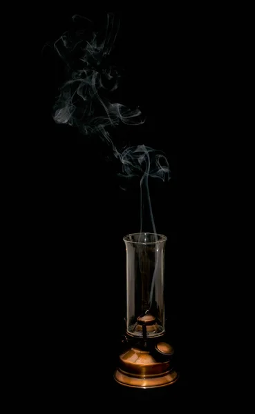 Old Oil Lamp Smoke Black Background — Stock Photo, Image