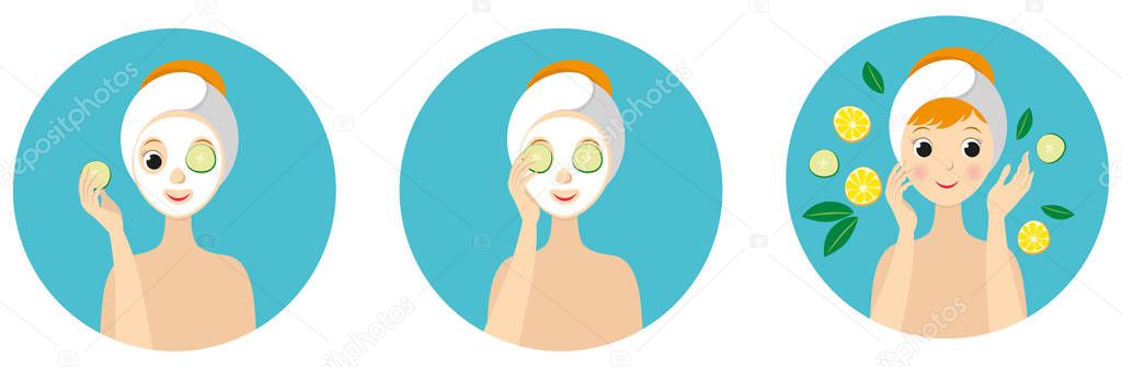 Beauty woman with natural product mask on face.