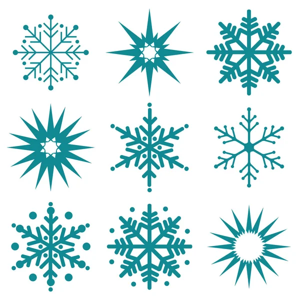 Snowflake winter set of black isolated — Stock Vector