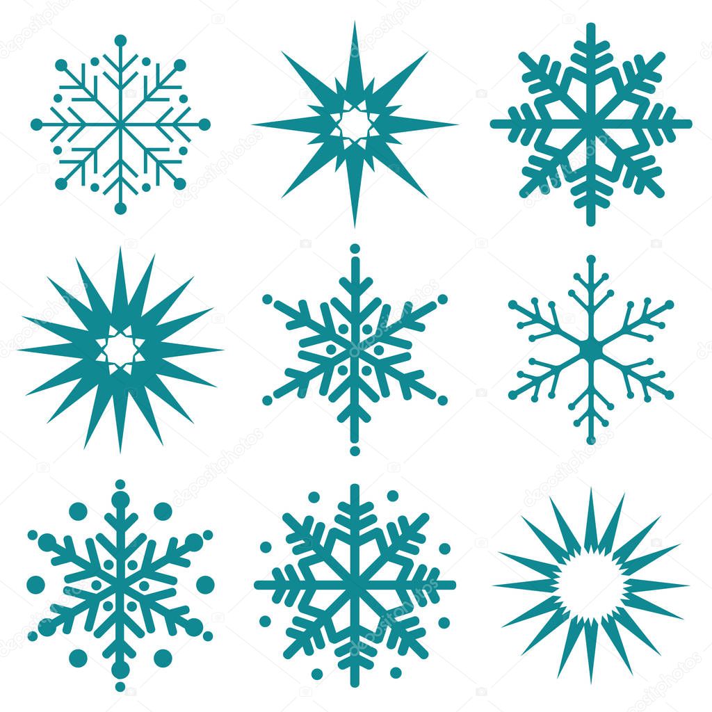Snowflake winter set of black isolated