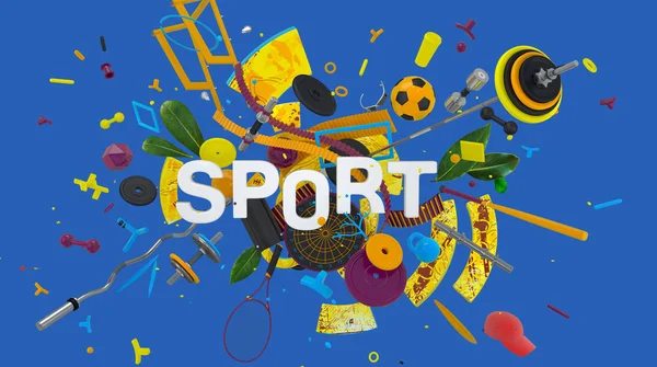Kelime Spor Ile Kompozisyon Çok Sayıda Farklı Spor Nesne Soyut — Stok fotoğraf