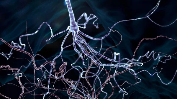 Концептуальне зображення з нейронною клітиною в абстрактному просторі — стокове фото
